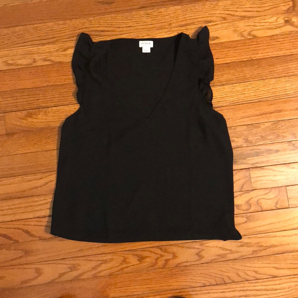 J crew black ruffle sleeve slight razor back tank